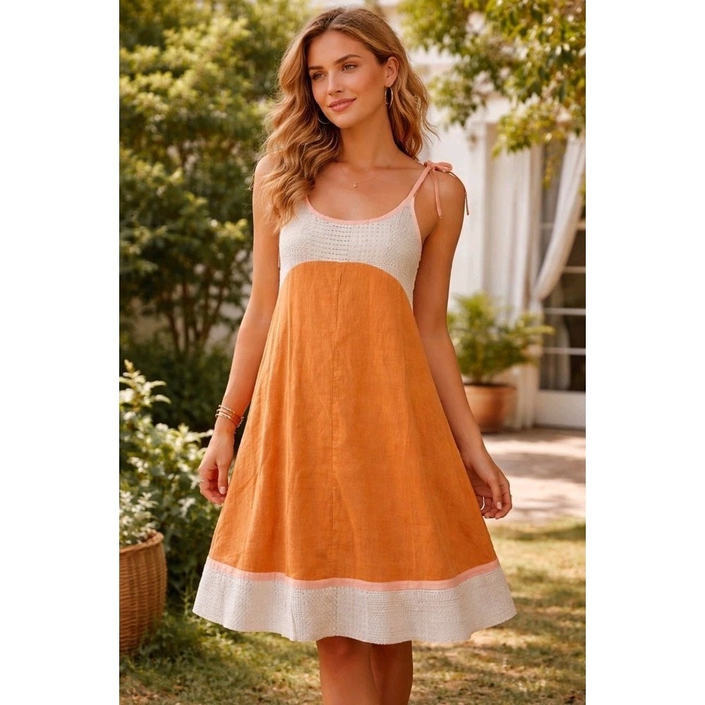 NWT Mata Traders Embroidered Dress Tie Strap Midi Sundress Fair Trade Women's S
